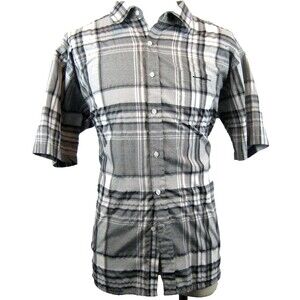 Mens Sahara Club Cotton Gray White Plaid SS Casual Shirt sz XXL